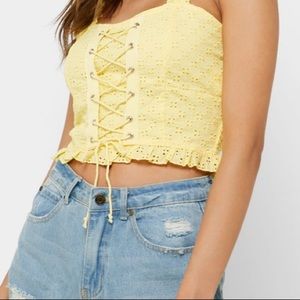 Forever 21 Lace up pastel yellow crop top! 💛